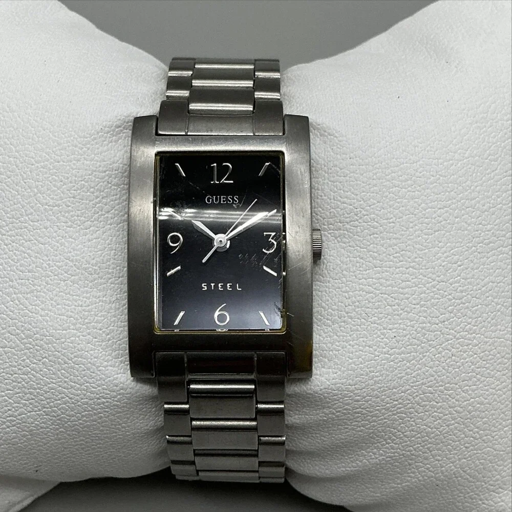 Guess Steel 19565L2 Womens Watch 20mm Black Dial Silver Tone New Battery 5.5